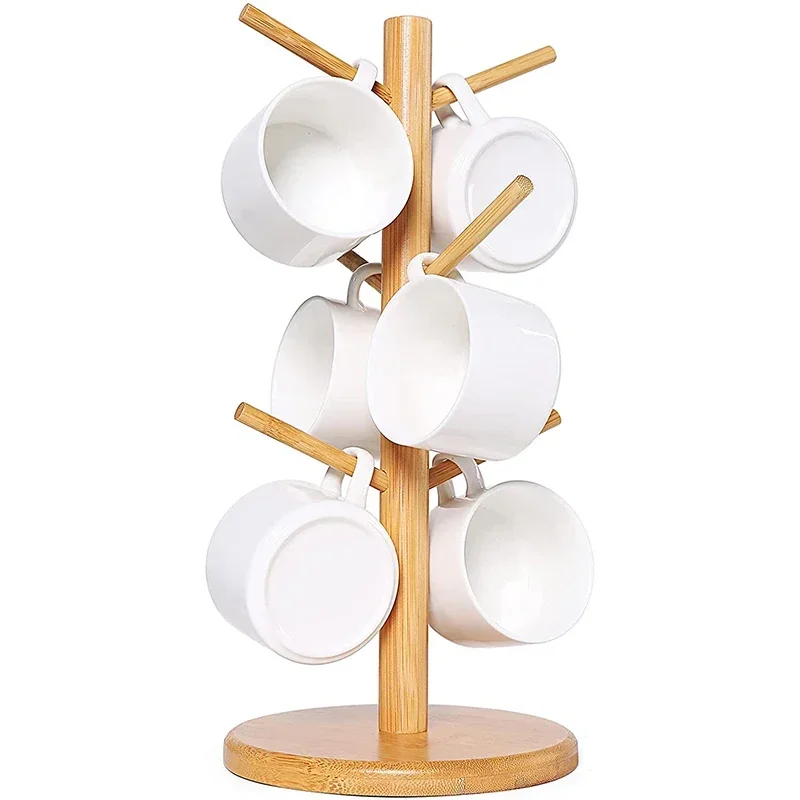 

1 Set Tree Shape Wood Coffee Tea Cup Storage Holder Stand Home Kitchen Mug Hanging Display Rack Drinkware Shelf with 6 Hooks