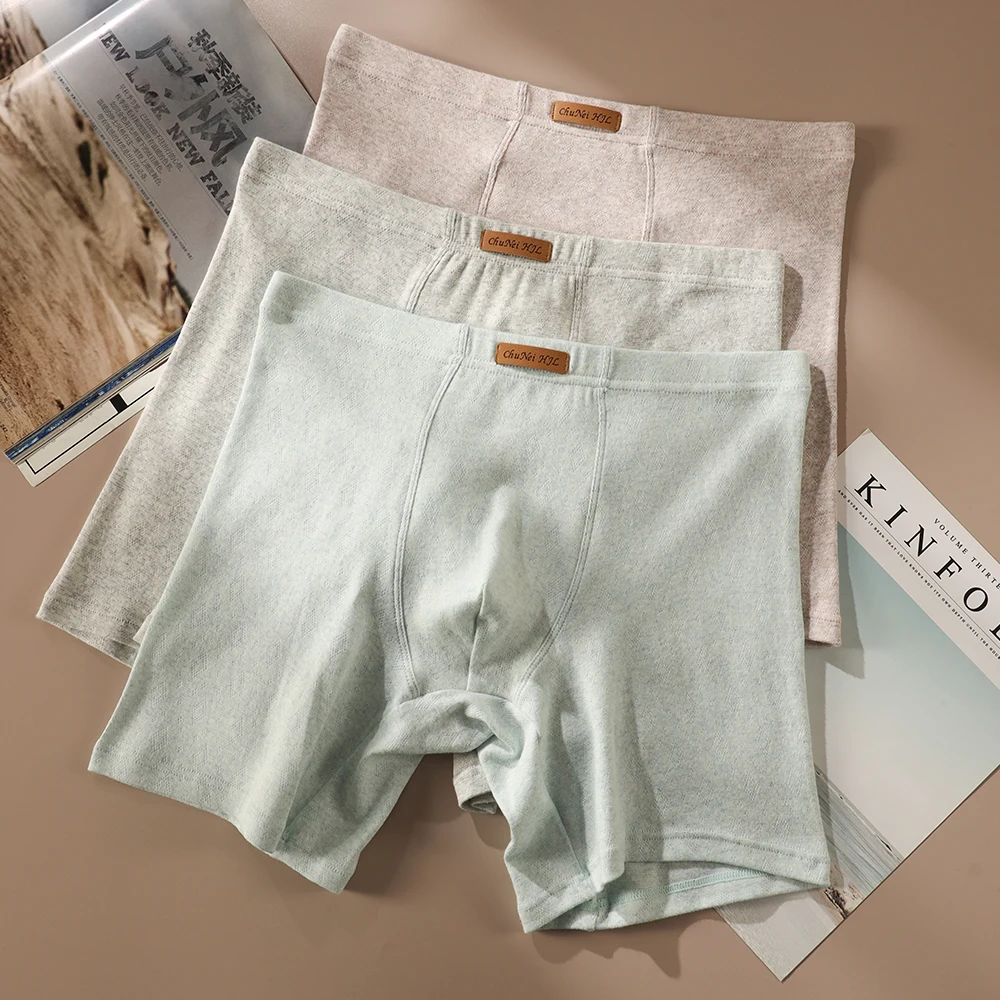 

3PCS/Pack Winter Warm Knit 95% Cotton Lengthen Underwear for Man Breathable Mesh Crotch Boxers High Elastic Soft Men's Panties