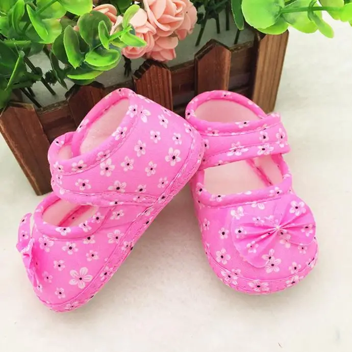 

0-18 Months Kids Baby Bow Knot Print Newborn Cloth Shoes Bowknot Soft Anti-Slip Crib Shoes Baby Girls Shoes Infant First Walkers