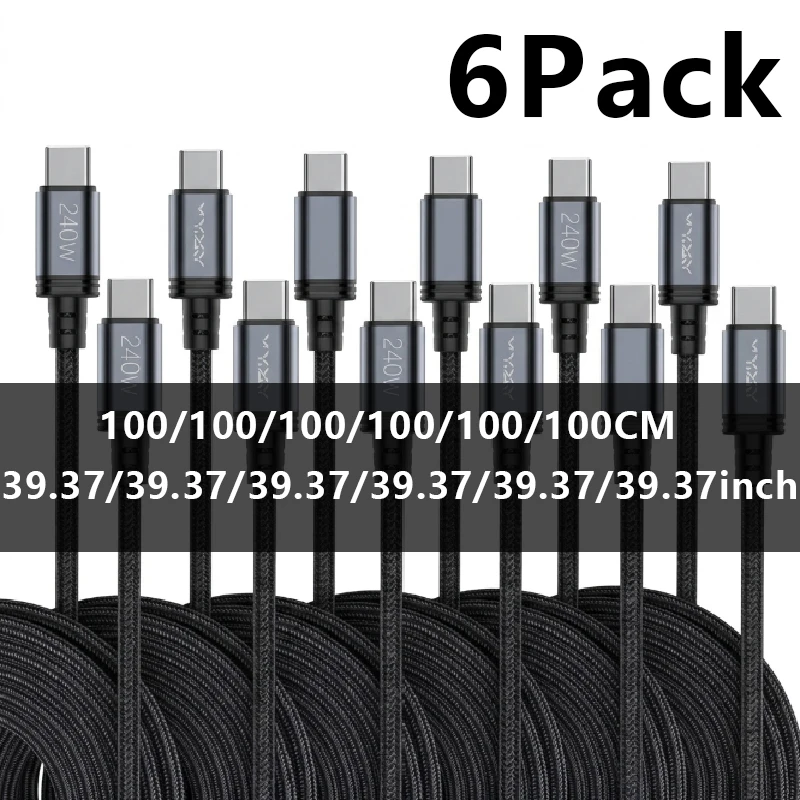 Vyvylabs 6er-Pack geflochtenes USB-C-auf-USB-C-Kabel für schnelles Laden für iPhone 17 16 15 Pro Plus Max, für Galaxy S25 S24, für iPad MacBook