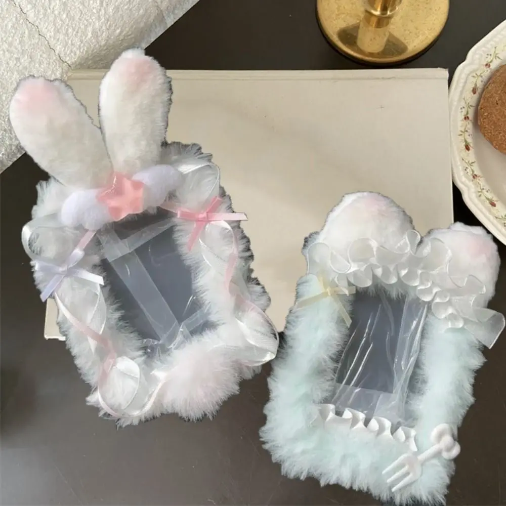 

Durable Ins Style Cartoon Plush Card Holder Cat Ear Diy Photo Protector Case Lace Finished Product ID Credit Case Outdoor
