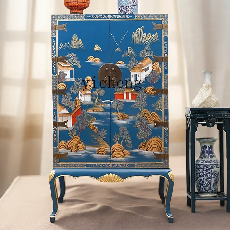 b11- retro solid wood painted gold-painted wardrobe bedroom small apartment storage high cabinet household clothes cabinet