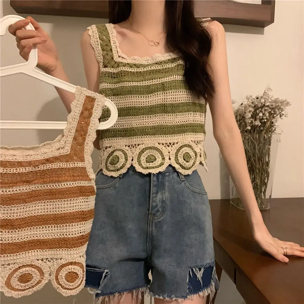 جديد ريترو المحاصيل الأعلى التطريز نمط محبوك تانك الأعلى أنيقة الصيف سترة دون أكمام المرأة #2