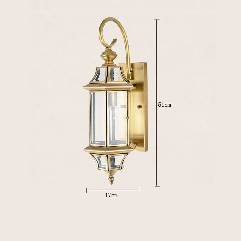 European style all copper lamp outdoor waterproof wall lamp corridor courtyard lamp villa outdoor balcony wall light