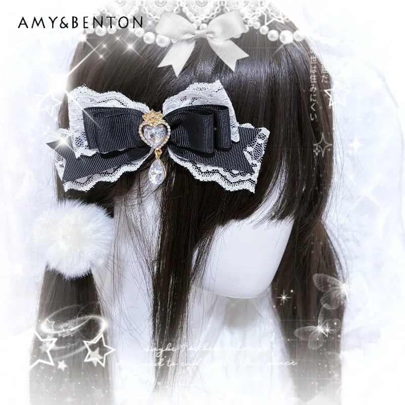 

Sweet Cute Crown Pendant Heart Lace Hair Clip Japanese Lolita Side Clip Girl Hair Accessoires Patchwork Hair Clips Students