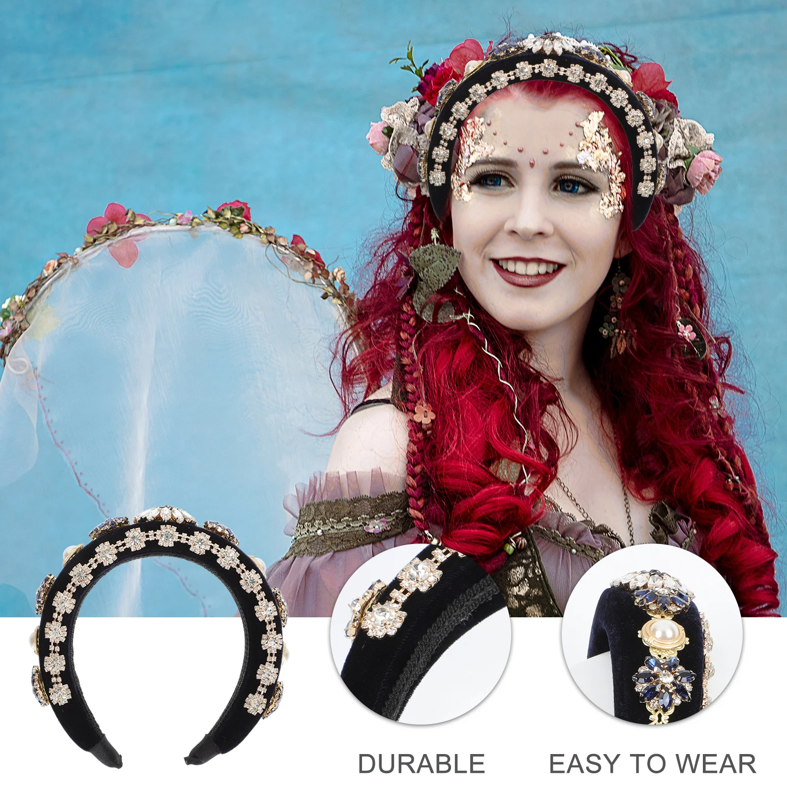 

1Pcs Baroque Style Elegant Woman Headband Charming Hair Hoop for Daily Use Party Travel Decorative Hair Accessories