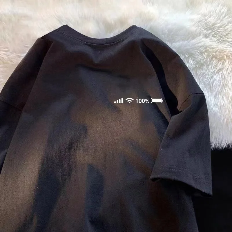 

Motorcycle 2025 new mobile phone signal creative simple and versatile T-shirt fashionable men and women couple loose casual top