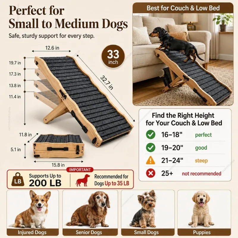Foldable Wooden Pet Ramp, Adjustable Angle Dog Cat Climbing & Scratching Stand