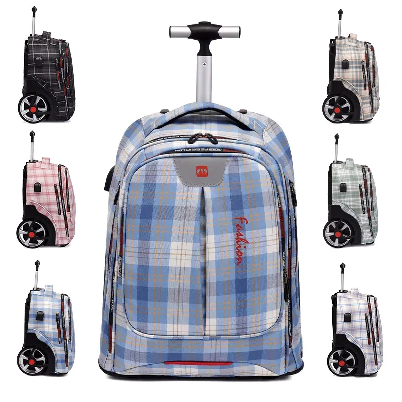 

Trolley Luggage Bag On Wheels Laptop Backpack Women's Weekend Travel Bag USB Charge Lightweight Handbag Sling Bag Free Shipping