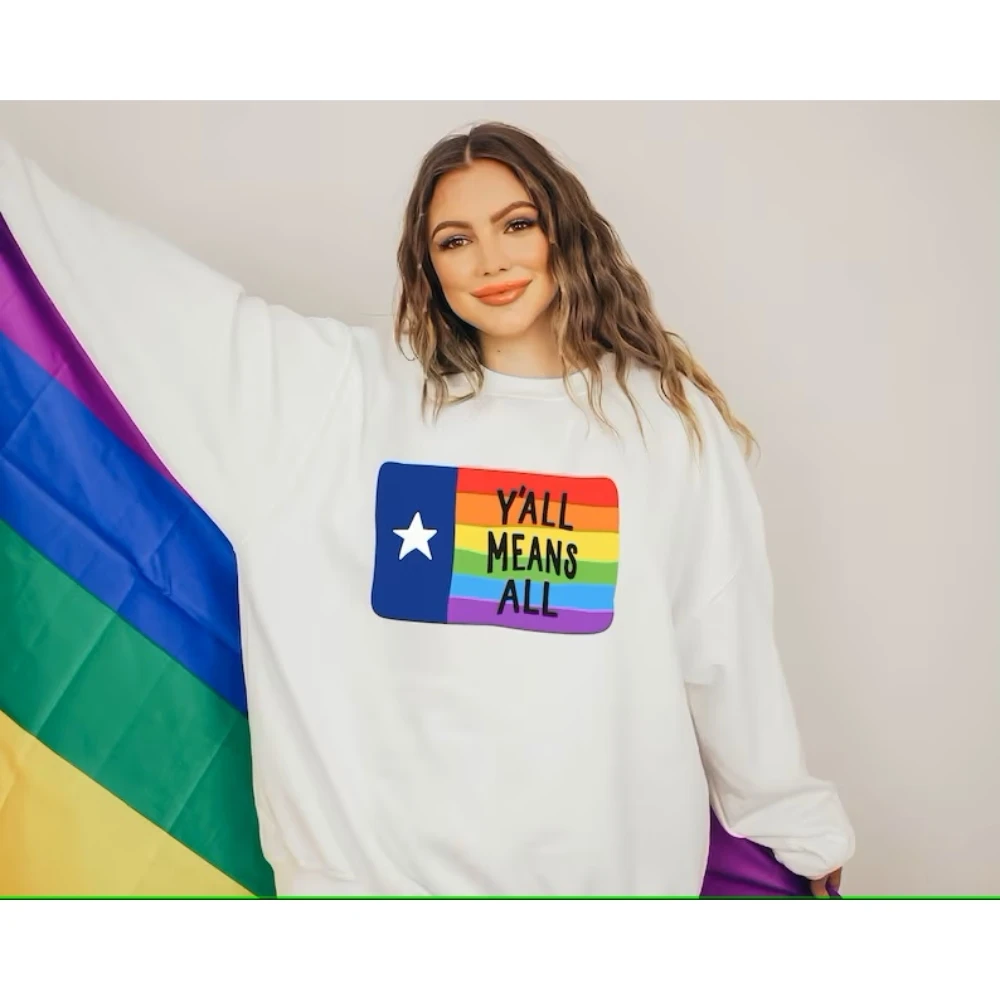 Y'ALL Means All Sweatshirt Pride Month Sweaters Oversized Love Is Love Lesbian Gay Shirt Coquette Aesthetic Trendy Pullover Top