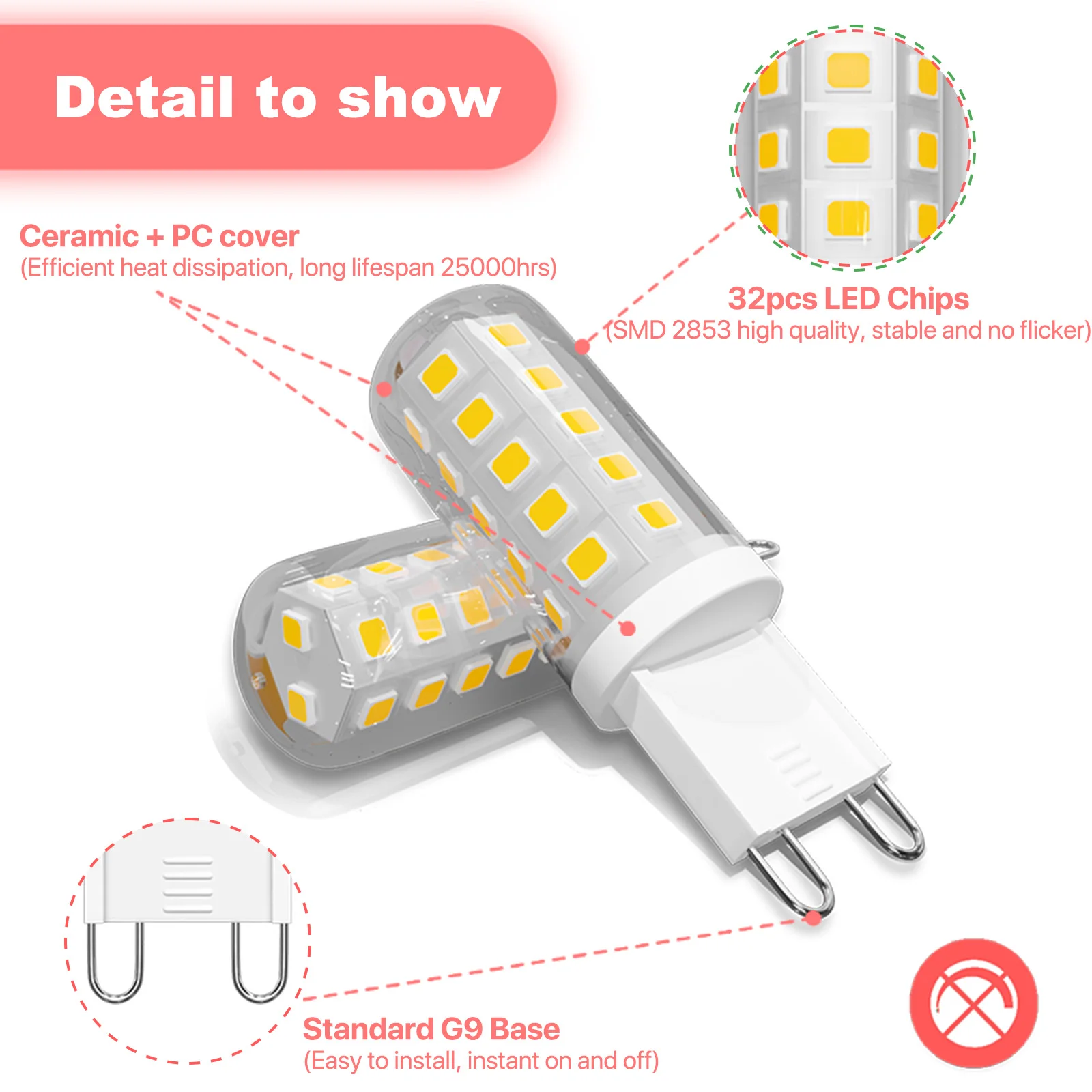 G9 LED Bulbs 3W 220V 2700K Warm White 6000K Cool White Energy Saving Light Bulbs Equivalent 30W - 40W Non-dimmable 6Pack