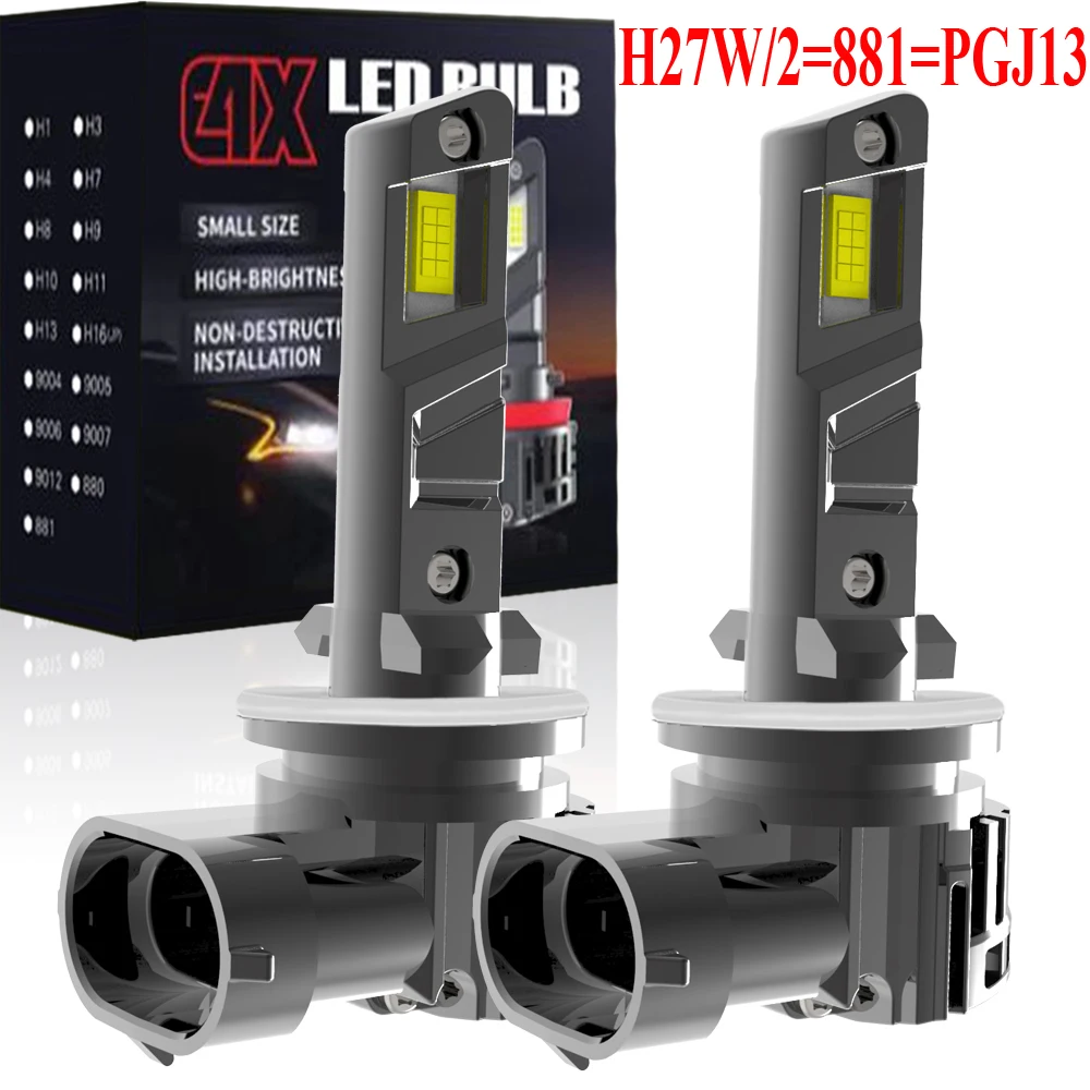 2pcs H27W/2 881 H27 PGJ13 Led White Moto Fog Lamp 12V Light Car Headlight Canbus No Error Turbo Diode Bulb No Adapter Required