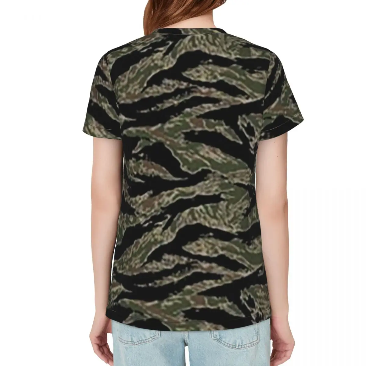 Tiger Stripe Camouflage Military Camo T-Shirt Women Short Sleeve T Shirts O-Neck Clothing Cotton Summer Tees Streetwear