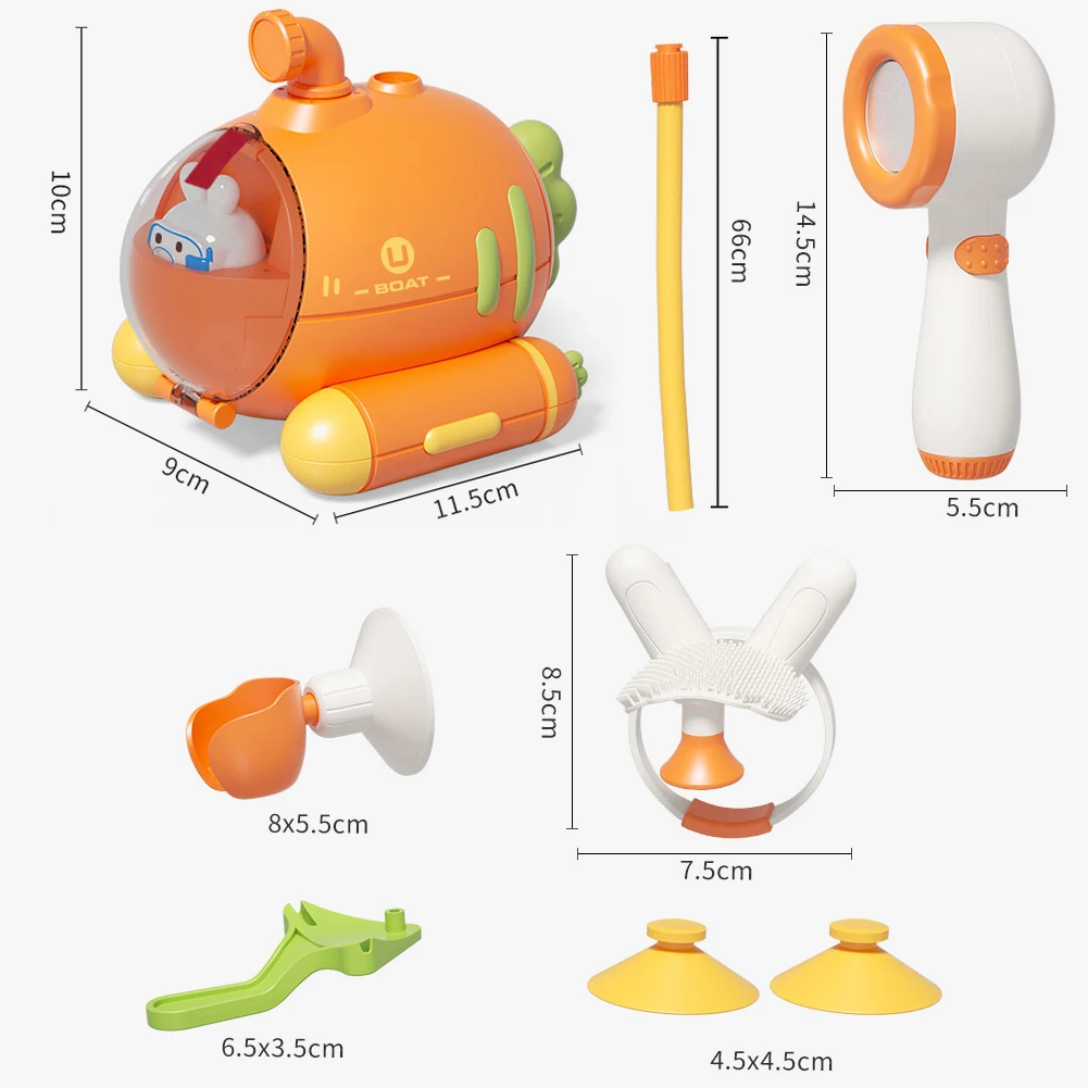 Baby Bath Shower Head Cartoon Carrot Electric Water Pump Adjustable Sprinkler Baby Bathtub Spray Water Toy for Toddler Gift