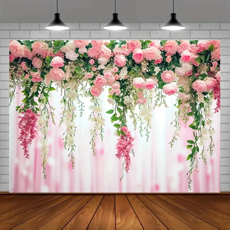 Pink curtain floral photo background Wedding bride background Great birthday studio party props