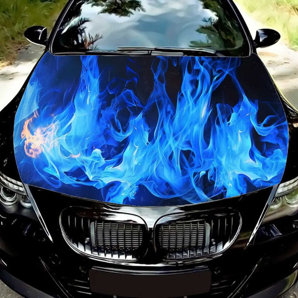 

Blue Flame Fantasy Neon Fire Капот автомобиля Цветная виниловая наклейка Грузовик Графический капот DIY Автоаксессуары Украшение Наклейка Подарок