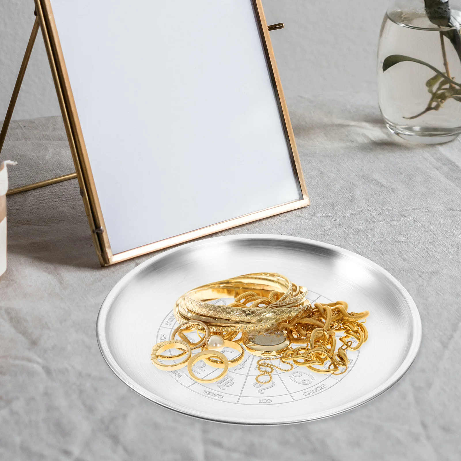 

GRIRIW Pentacle Gold Plated Round Tray Altar Decor Scented Holder Ritual Table Decoration Storage