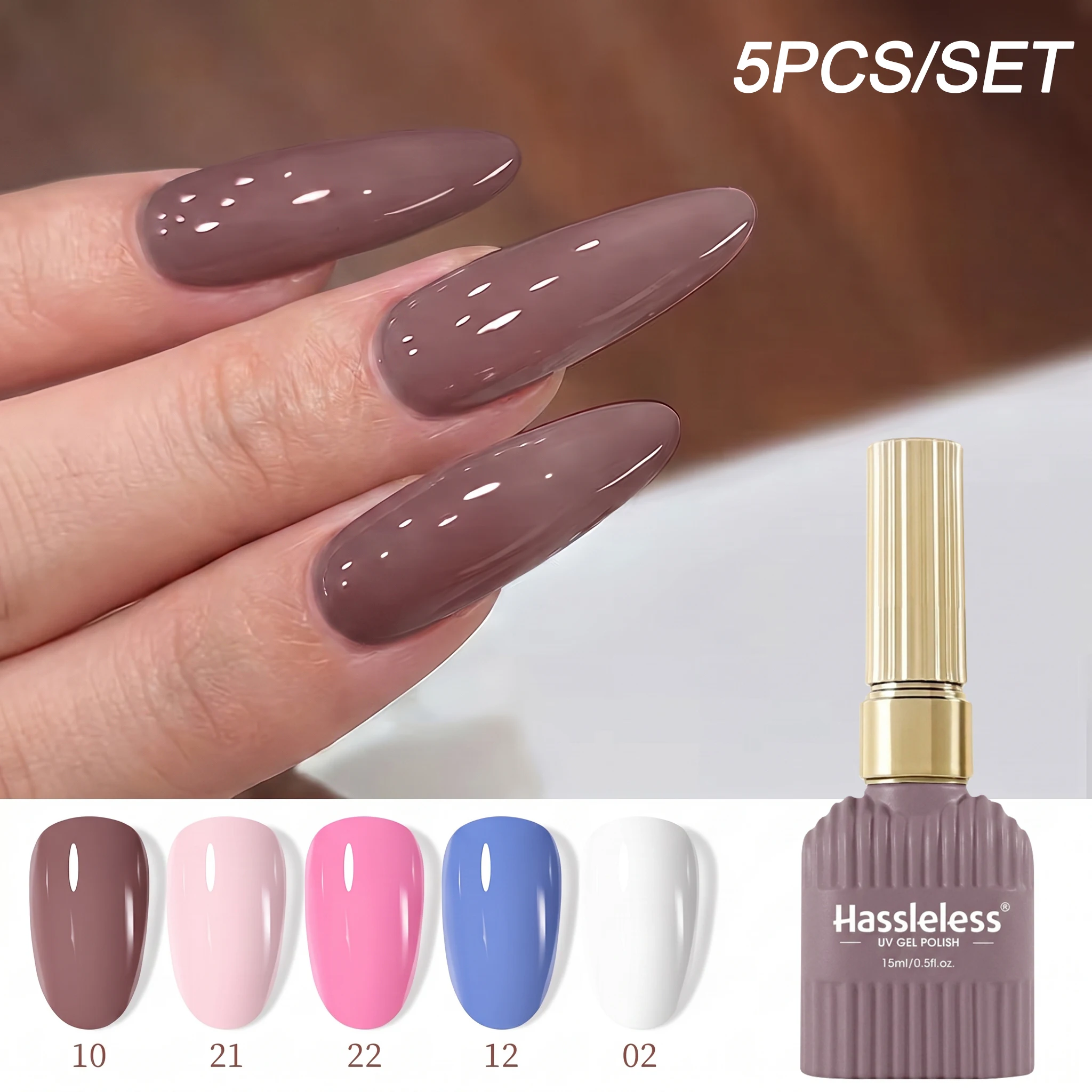 Hassleless 5Pcs Gray Taro Pink Blue and White Color-Block Nail Polish Gel Set, Long-Lasting Shine, Gentle and Removable, Atmosphere-Creating Nail Art Set, Great Gift for Women's Home Nail Art, DIY Nail Art and Daily Us