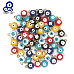 Lucky Eye 10pcs/lot 8mm Alloy Double Sided Turkish Evil Eye Charm Pendant for Jewelry Making DIY Bracelet Necklace Accessories