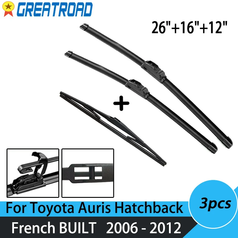 Wiper Front & Rear Wiper Blades Set Kit For Toyota Auris Hatchback French BUILT 2006 07 08 09-2012 Windshield Windscreen Window