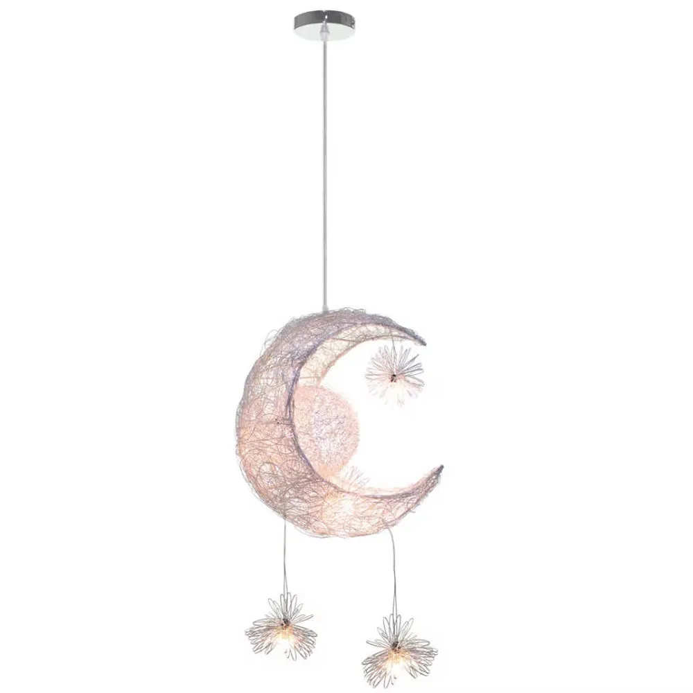 Modern Creative Pendant Light Moon Star Suspension Kids Bedroom Hanging Lamp Christmas Deco Home Fixture Lighting LED Chandelier