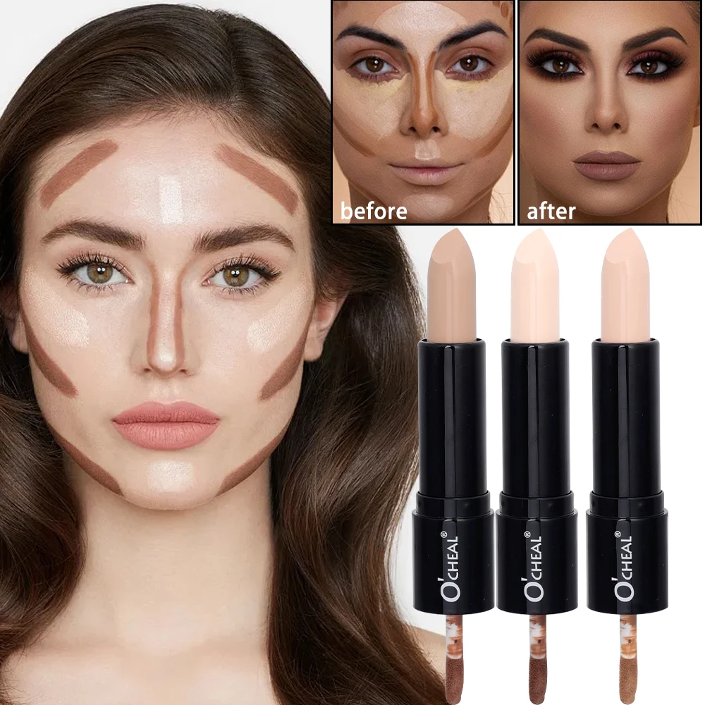 2 in1 Double-end Face Highlight & Contour Stick Oil-control Concealer Pencil Facial Highlight Corrector Pen Long Lasting Makeup