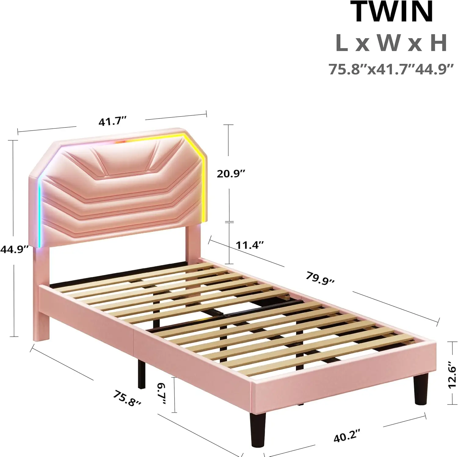 

Twin Bed Frames with Lighted Headboard, Upholstered Modern Twin Platform Bed with Heavy Duty Supports, No Box Spring Need