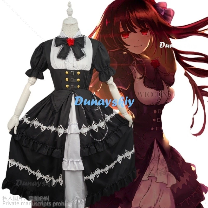 Anime Tokisaki Kurumi Nightmare DATE A LIVE JK DAL Cosplay Costume Wig Ratatoskr Gothic Lolita Black Dress Halloween Party Suit