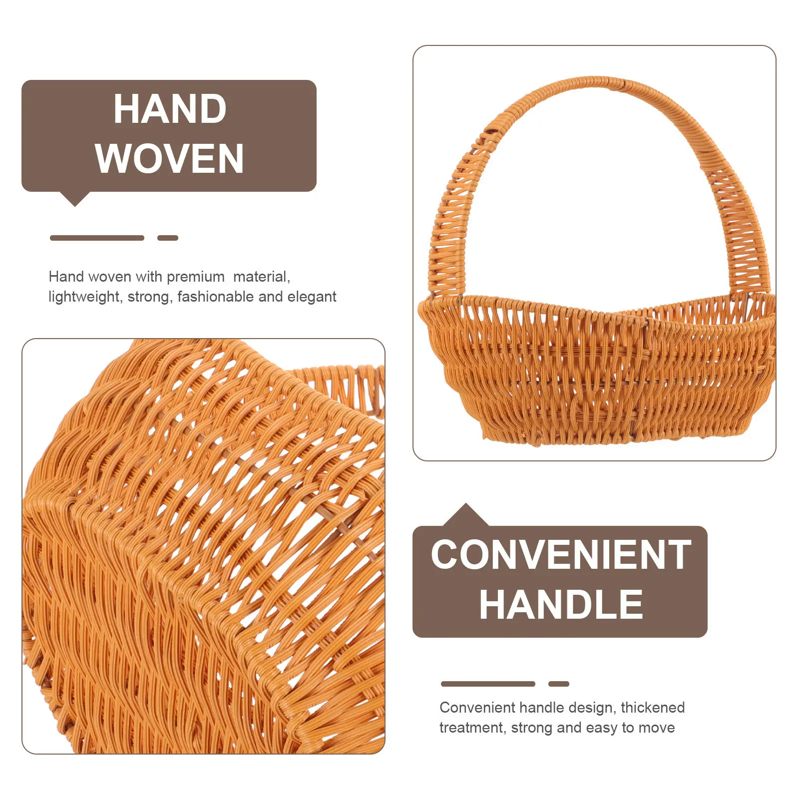 Handheld Woven Flower Basket Imitation Rattan Woven Flower Arrangement Basket picnic camping food fruit container Home Wall Deco