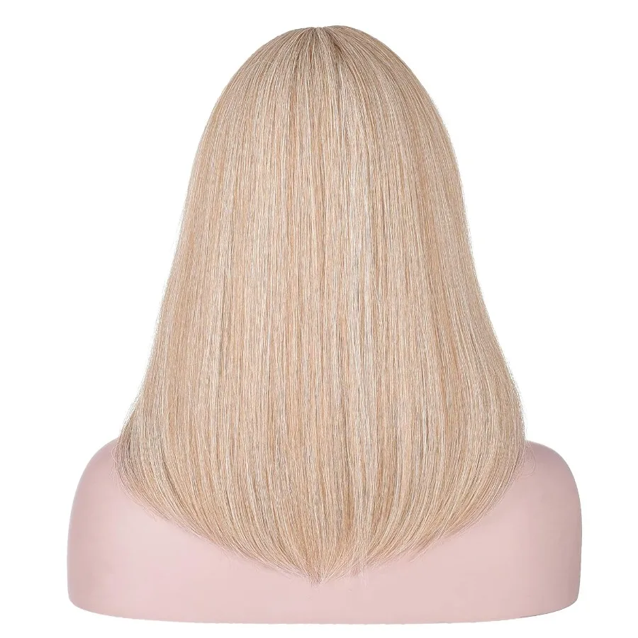 Peluca Bob con reflejos rubios cortos y lisos de 15 pulgadas con flequillo, pelucas de pelo sintético resistentes al calor de aspecto Natural para mujeres en Everyd