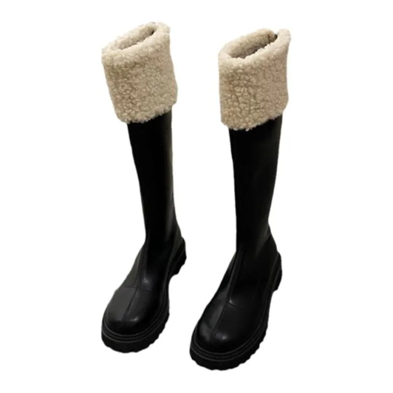 

Women's Knee High Boots Winter Warm Snow Shoes Women's Casual Zipper And Velvet Long Boots Women's Comfortable Round Toe Shoes