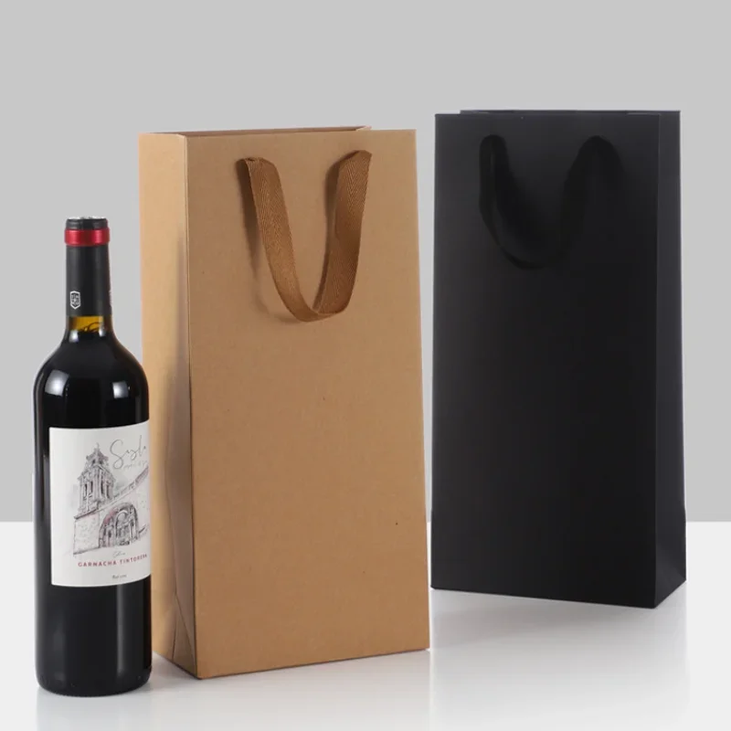 1pc superior quality Kraft Paper Red Wine Hand Bag Wine Drinks Packing Bag Storage Bag Paper  Bag Wine Bottle Packaging Bags