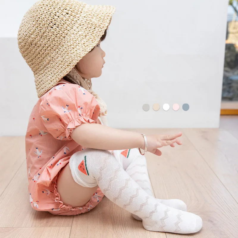 3Pairs Pack Spring and summer loose mouth thin mesh baby high socks infant children long socks cartoon fruit anti-mosquito socks