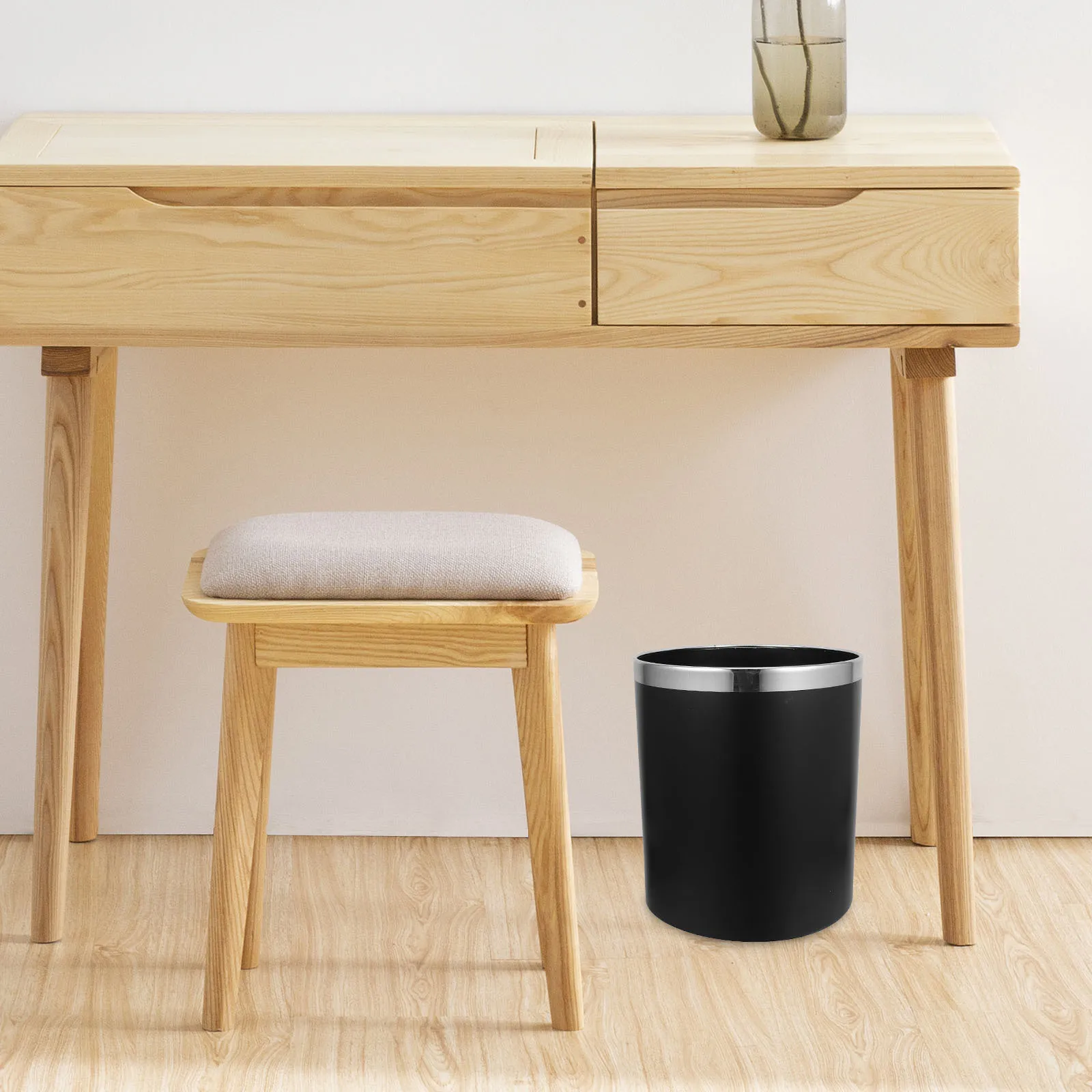 

18L Round Double Layer Trash Bin Large Capacity Pp Iron Waste Basket For Home Office Hotel Bathroom Bedroom Kitchen Indoor