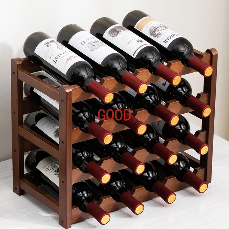 16 Bottles Holder Bar & Wine Cabinets Rack Solid Wood Stackable Storage Cube Tabletop for Champagne Home Decor #055A