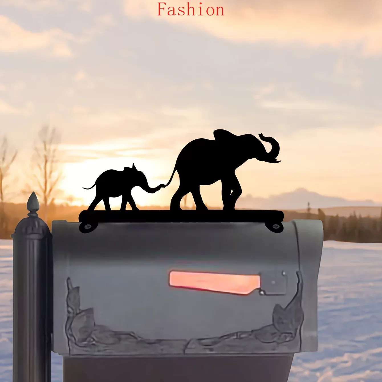 

Elephant with Small Elephant Iron Silhouette Mailbox Decoration Metal Iron Decorative Mailbox Signage Mailbox Decoration wall d