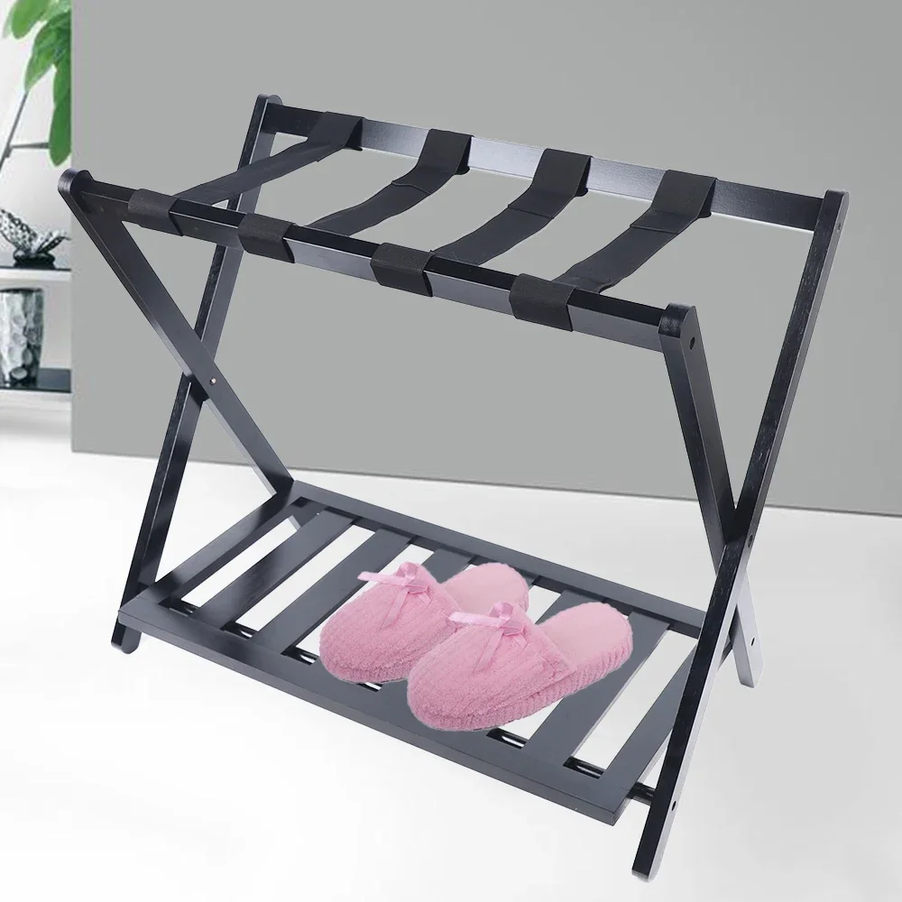 Double-Layer Luggage Rack Foldable Space-Saving Home Storage Excellent Load-Bearing Capacity for The Bedroom and Guest Room