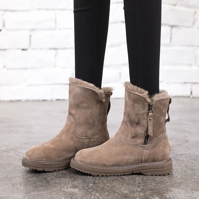 

Winter Thickened Warm Snow Boots Women's Autumn Style British Flat Bottom Short Boots Fashionable Polyester Fiber Lined