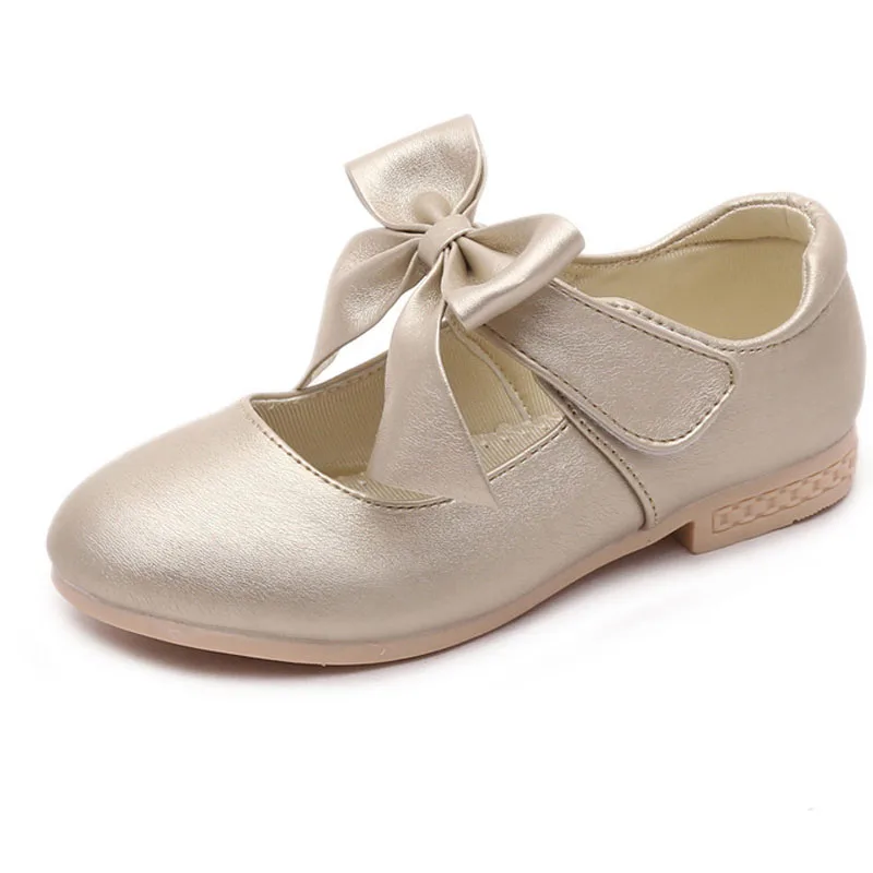 Scarpe da sposa per bambini oro rosa bianco ragazza scarpe in pelle con fiocco primavera autunno bambini appartamenti fiori scarpe per ragazze