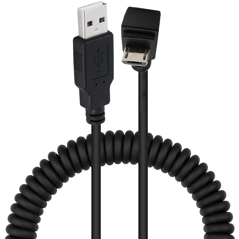 Câble USB 2.0 A mâle à Micro USB 5 broches 5P mâle, 5 pieds, spiralé, coudé à gauche, pour données de voiture, câble télescopique
