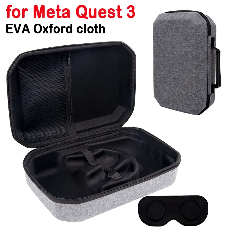 Protective Bag with Lens Cover Waterproof Hard Carry Case Shockproof Mesh Pocket for Meta Quest 3 VR Headset Game Controller