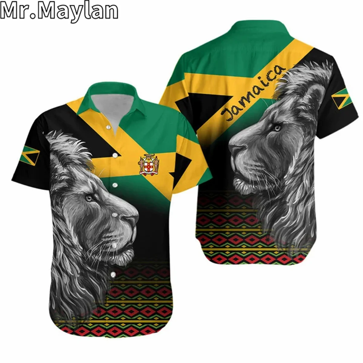 

JAMAICA LION FLAG Hawaiian Shirts 3D Reggae Bob Marley Shirt Summer Short Sleeve TShirt Streetwear Oversized 5XL Chemise Homme-5