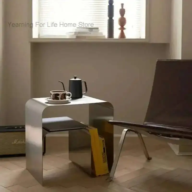 

Minimalist Table Bedside Side Stainless Antique Steel Table Integrally Molded Storage Cabinet Coffee Desks Vintage Bauhaus