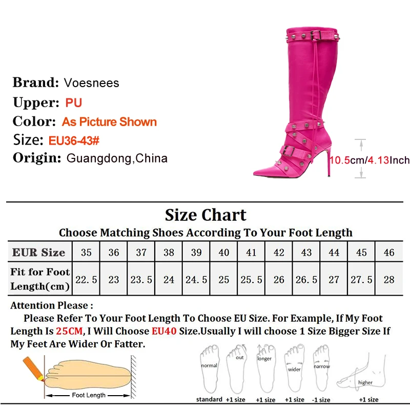 2024 New Women Long Boots Europe and America Style Buckle Side Zip Rivet Shoes 10.5CM Stiletto Heels Pointed Toe Knee High Boots