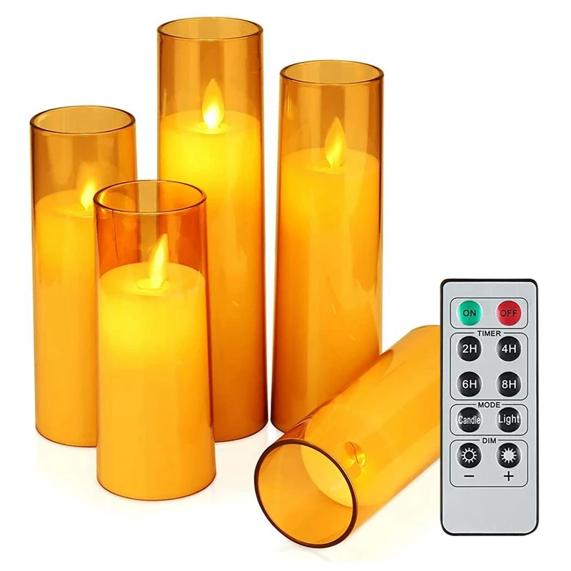 

Flickering Flameless Candles Battery Operated Candles Set Of 5(D:5.5X H:13/14/16/18/20Cm) LED Candles With Moving Wick