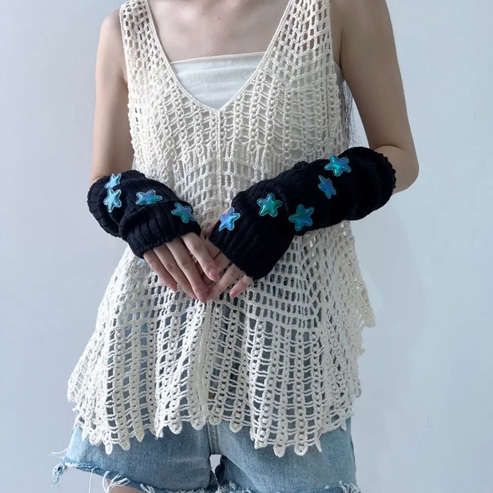 Casual Solid Color Star Knitted Gloves Y2k Gothic Arm Warmers Hand Sleeve Thermal Wool Sleeve Cuff Ladies