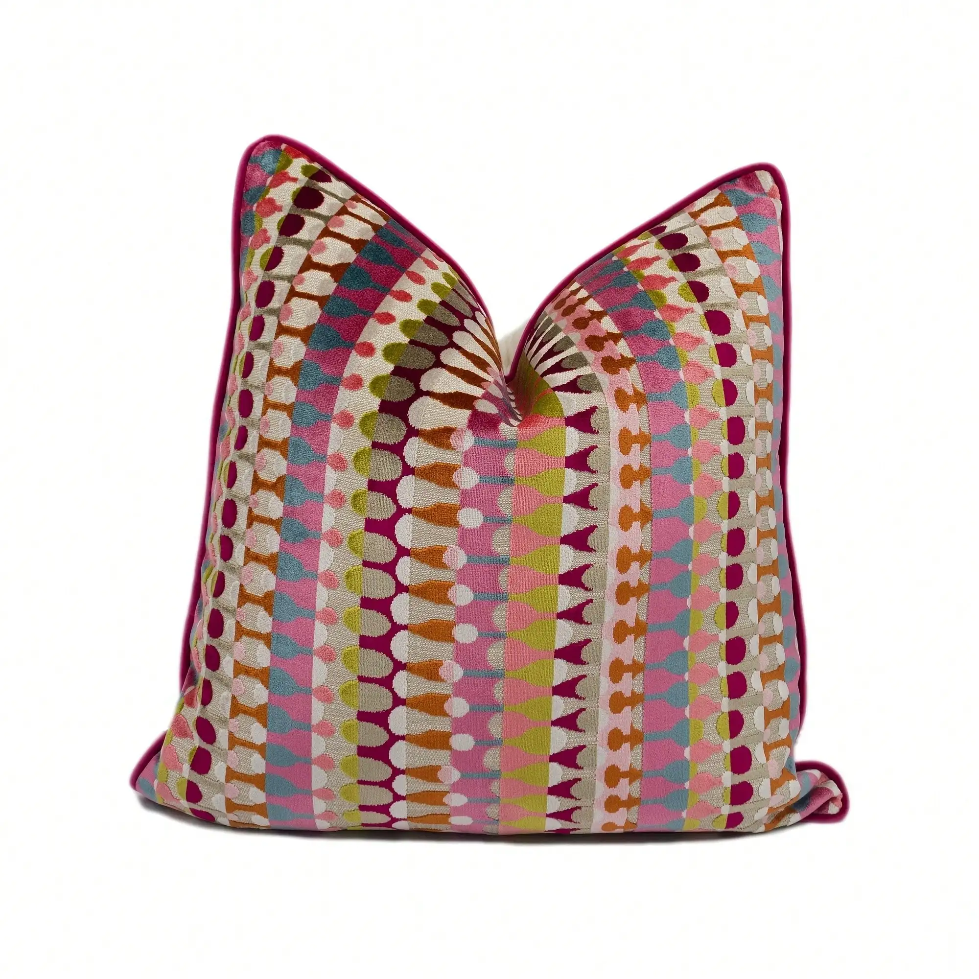 [Pillow Cover]Etsy-12-MayEvelyneInteriors-Clarke & Clarke - Orpheus - Magenta _ Peacock - Fun Urban Geometric Cut Velvet Designer Cushion Cover - Luxury Throw Pillow - Handmade H