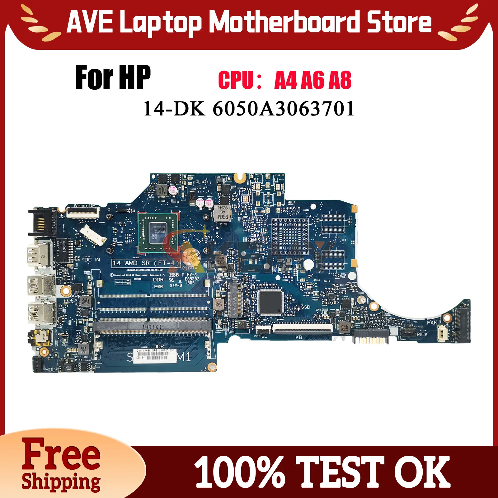 6050A3063701 For HP 14-DK 14S-DK Laptop Motherboard L46705-601 L46703-601 With A4 A6 A9 CPU UMA DDR4 100% Fully Tested