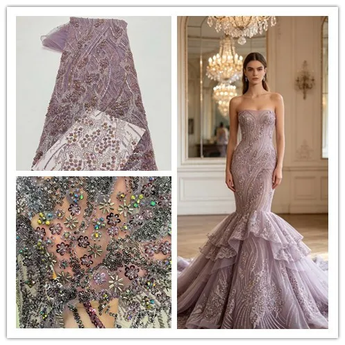 New arrival African Sequins Beaded Lace Fabric Nigerian Groom Embroidery High Quality French Tulle Lace Fabric For Bridal Dress
