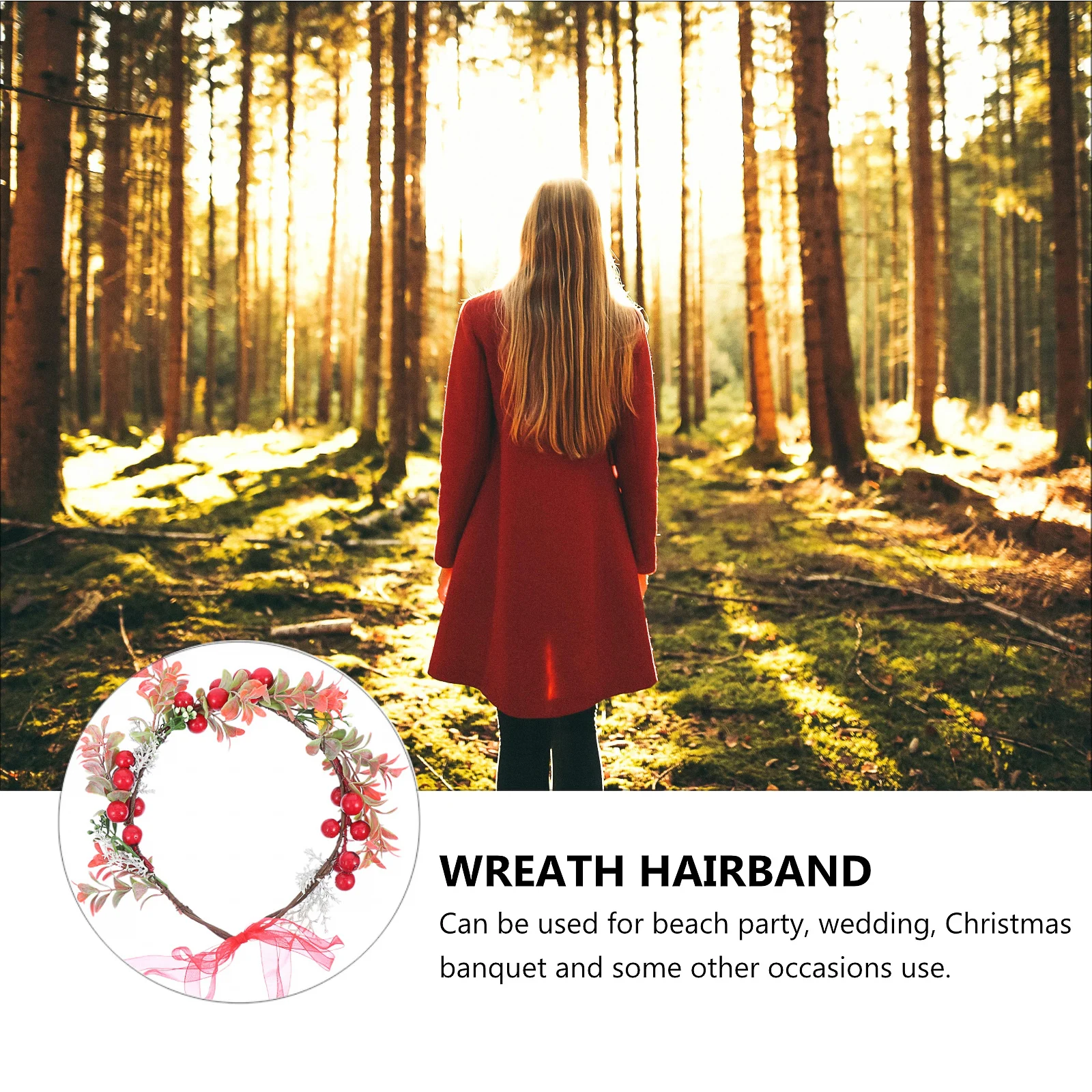 

Beautifully Crafted Christmas Wreath Hairband Simulated Red Berry Green Leaves for Party Wedding Photo Decoration Wreath